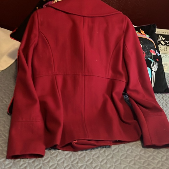 Michael Kors Red Double Breasted Lambwool Pea Coat With Front Pockets Size Small - Picture 4 of 4